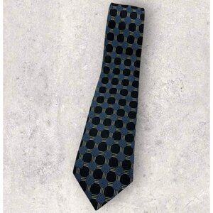 GIANNI VERSACE VINTAGE Silk Tie ITALY Black Blue Geometric W:3.2" EUC